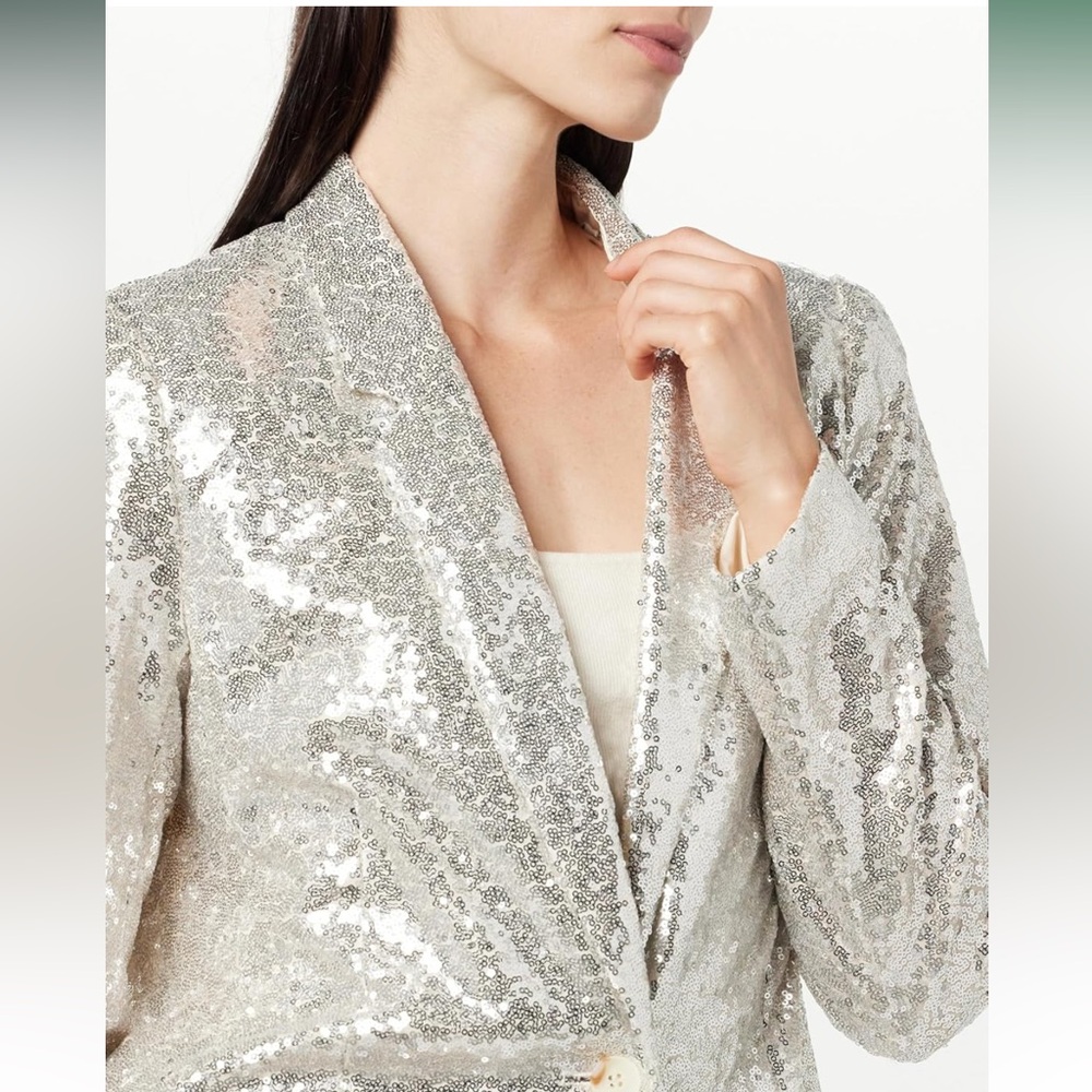 NWT • The Drop • Women's Blake Long One-Button Blazer • Size S • Silver Sequin • - Picture 3 of 7